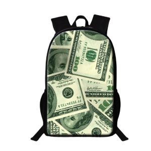 Сумки Money Dollar Print School Sacks для мужчин Женщины банкноты в первичной книжной сумке для подростки для девочек рюкзаки для детей рюкзаки