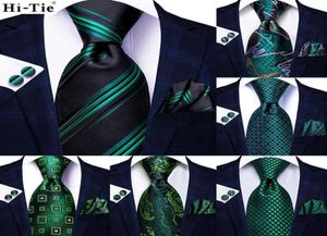 Mens Teal Green Tie Floral Paisley Silk Wedding Necktie Pocket Square Set Party Business Fashion Designer Drop HiTie H1018273r3283047