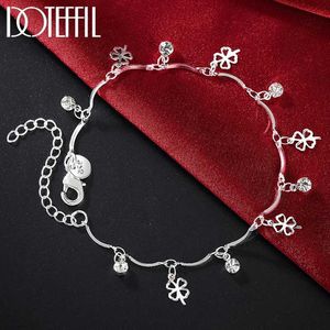 Chain Charm Silver Color Four-Leaf Clover Zircon Bracelets For Women Chain Fashion Wedding Party Christmas Gift Fine Jewelry Y240420