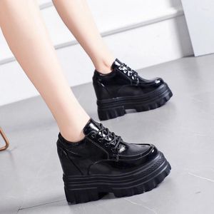 Casual Shoes Women Patent Learther Platform Sneakers 11CM Wedge Heels Ladies Autumn Chunky Pumps Woman Non Slip Super Thick