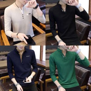 Spring 2024 and Autumn New Men's Long Sleeved T-shirt V-neck Brand Cotton Clothes POLO Small Shirt Trendy Hoodie for Men Br