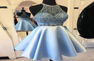 2017 New Light Sky Blue Crew Neck Sleeveless Homecoming Dresses With Beading Custom Made Short Mini A Line Girls Cocktail Party Go6443721