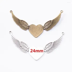 Charms 10st 91 49mm Ancient Copper Metal Zink Eloy Japanese and Korean Light Luxury Simple Fashion Heart Wing Connector Charm Pendant