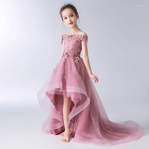 女の子のドレスガールズプリンセスドレス2024スプリングふわふわの糸フラワーウォークテールリトルホストピアノパフォーマンス