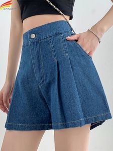 Dfrcaeg estate più pantaloncini in denim per donne ad alta elastica in vita blu o cielo blu mini di grandi dimensioni femme 240409