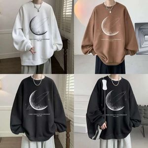 Sleeved Long T-shirt, Spring and Autumn Round Neck Trend, Black Top Coat, Loose Printed Pullover, Men's Hoodie