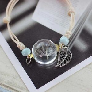 Chain Glass Ball Dried Dandelion Bracelets Ceramic Hand-made Dried Flower Charm Bracelets Girls Gifts Natural Flower Weave Jewelry Y240420