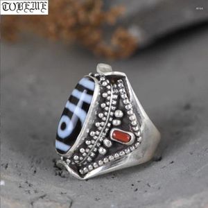 Cluster Rings Handmade Vintage 925 Sterling Silver Tibetan Two Eyes Agate DZI Ring Resizable