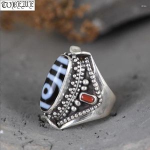 Klusterringar handgjorda vintage 925 sterling silver tibetanska två ögon agat dzi ring resizable