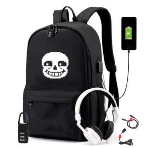 Torby anime Undertale bez czaszki projektant USB Bag Plecak Travel School Uczniowie BookBag Mochila z darmową zamek