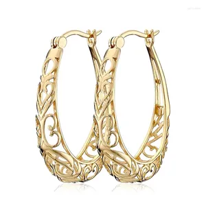 Hoop Earrings Huitan Elegant Hollow For Women Ethnic Style Gold Color Simple Wedding Engagement Jewelry Party Items