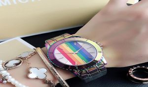 Brand Quartz Watches Men women Girl Rainbow Colorful style metal steel band wrist Watch M934975808