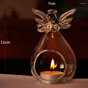 Candle Holders Glass Holder Unique Angel Shape Transparent Hollow Romantic Hanging Candlestick Home Room Party Decoration