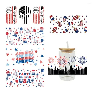 Window Stickers UV DTF Party In The USA Retro America Fourth Of July For 16oz Libbey Glasses Wraps Bottles Cup Can D4382