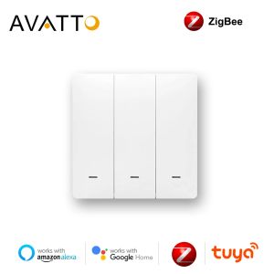 Kontroluj Avatto Tuya Zigbee Switch z / bez neutralnego, inteligentnego bezprzewodowego UE Standard 2 Way Control Light Switche z Alexa, Google Home