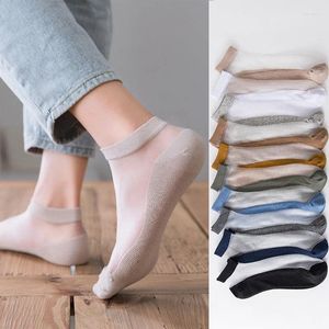 Herrensocken 1pairs Sommer unsichtbar ohne Show Seiden-Seiden-Baumwoll Nylon dünne nicht rutschvolle transparent atmungsaktive Deodorant-Knöchel