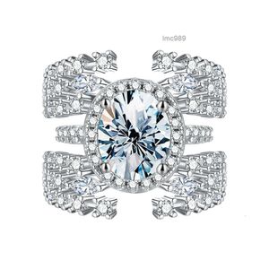 Jóias de luxo Solitaire 3CT VVS Moissatine Diamond Oval Halo Rings para mulheres Real 925 Sterling Silver for Women Engagement