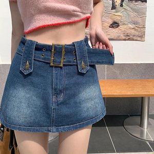 Etek moda kuşaklı mini denim etek içten şortlu seksi yaz kot kızlar kolej tarzı ince kısa saia s-x