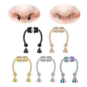 Stainless Steel Punk Non Piercing Nose Clip Magnet Ring Earrings Lip Nail Horseshoe Hoop Fashion Jewelry 240407
