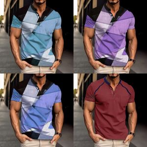 Sommaren 2024 Ny geometrisk rand 3D-tryckt kortärmade Henrywood Men's Casual T-shirt