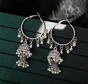 Dingle ljuskrona etnisk vintage kvinnor39s geometriska turkiska jhumka örhängen smycken silver färgklocka tofs dingling örhänge2019968
