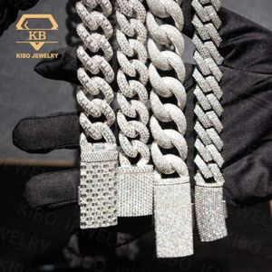 Gorąca sprzedaż 8 mm 10 mm 12 mm 15 mm MOSSANITE Cuban Link Łańcuch 925 Srebrny Hip Hop Losed Out Diamond Cuban Link Łańcuch Moissanite