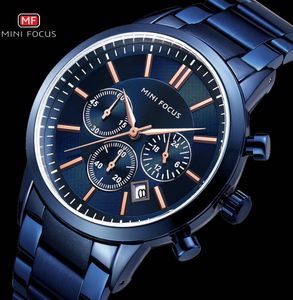 Quartz Fashion Watch for Men 2020 Business Top Brand Luxury Calender Big Blue Dial Rostfritt stål Remkronograf Mini Focus3741189