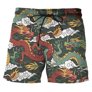 Chińskie Dragon Print Print Swim For Men Hawaiian Beach Shorts Lose Szybkie suche surfowanie strojów kąpielowych Krótkie spodnie 240417