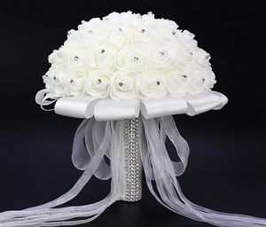 Çiçek buketleri gelin buketleri yüksek kaliteli bej gül kristal yapay düğün buketleri ucuz sahte buque de noiva cpa15485241751