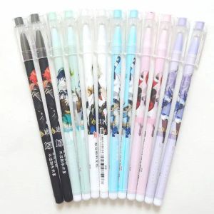 Pens Genshin Impact Anime Black Gel Pen 12pcs/Box Kawaii Piren Penu