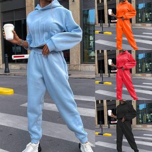 New Arrival Women's Solid Color Fashion Leisure Personality Hooded Sweatshirt Long Pants Two-Piece Set