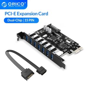 カードOrico Super Speed 7ポートUSB 3.0 PCIEEXPRESS CARD ADAPTER PCIE USB 3.0 HUB 15pin SATA POWERコネクタPCIE適応