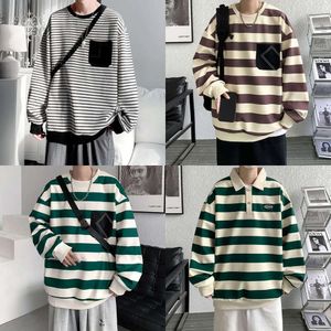 Long Striped Sleeved T-shirt 2023 Spring and Autumn Season New Men's Sweater Bottom Shirt Trendy Brand Round Neck Top Clothes for Men Br