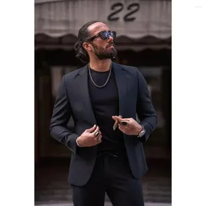 Men's Suits Gentlemen Black Notch Lapel Single Breasted Luxury For Men Skinny Slim Fit Blazer Casual 2 Piece Jacket Pants Custom Made