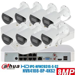 Lens Original Dahua Mutil Language 8MP H.265 4K Bullet Poe IP Camera Kit IPCHFW2831SSS2 MED AI FACE 8CH POE NVR41088P4KS2/L