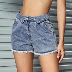 Kvinnors jeans Micro Stretch -knapp fashionabla midjeshorts kvinnor byxor elastiska temp liv leggings