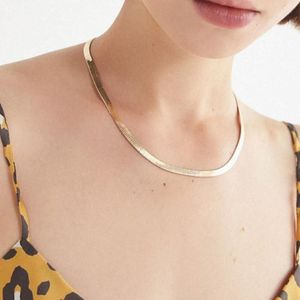 Women Snake Chain Choker Necklace Stainless Steel Gold Silve Color Flat Herringbone Chokers Link For Girls Pendant Necklaces262t