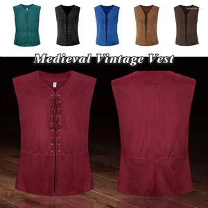 Men's Tank Tops Steampunk Lace-Up Humans Adult Pirate Vest Plus Size Men Costume Carnval Medieval Renaissance Gothic Sleeveless Waistcoat