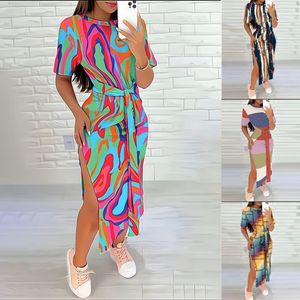 Summer Round Neck Geometric Printed Sheath Dress Womens Clothing 94