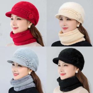Hats Sboy Women Winter Hat Keep Warm Cap Add Fur Lined and Scarf Set for Female Casual Rabbit Knitted 231218