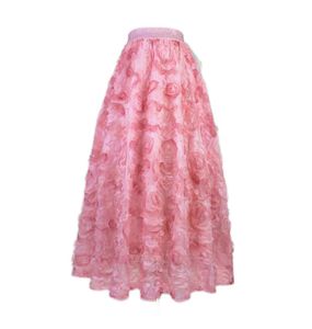 Kobiety nowy projekt mody w stylu francuskim elastyczna talia elegancka gaza z kwiatem róży Suknia balowa długa spódnica różowa fioletowa 2 kolory Sl