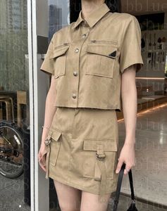 24 Women's Workwear Style Short Shirt Short Skirt Set Short Flip Neck Shirt Paired with High Waist Shorts, Handsome and Versatile Upper Body 418