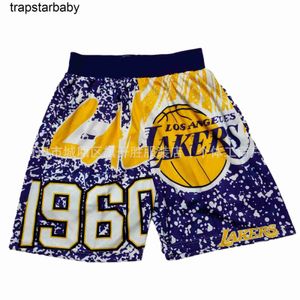 American Lakers Mitchell Nessmn Logo Blue Ball Sports Shorts Spodnie Basketball Pants Mens