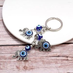 Keychains Elephant Keychain Blue Turkish Evil Eye Bead Key Chain Women Men Bag Car Keyring