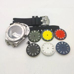 Kits kit de estojo de relógio mecânico modificado de 42 mm com Sapphire Substitute Royal Oak Adequado para o Movimento NH35
