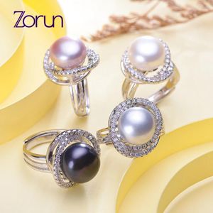 Pierścienie klastra Zorun Real Natural Fresh Water Pearl Pierścień Dobra biżuteria 11 mm Białe Złotne akcesoria dla kobiet