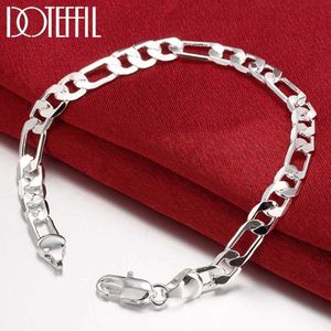 Chain Silver Color Bracelet 6mm Chain Wedding Nice Gift Solid For Men Women Jewelry Fashion Beautiful 20cm 8inch Y240420