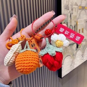 Keychains Good Things Happen Key Keychain Handmade Plush Crochet Pendant Woolen Persimmon Peanut Lanyard Small Accessories