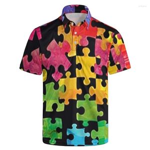 Męskie koszulki polo polo moda 3D SAW Puzzle Printed Odzież Lato swobodny krótki rękaw