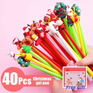 Długie 40pcs/Lot Cute Kawaii Christmas Gel Pen 0,5 mm czarny ink choinka elf santa prezentowy skarpetki Pens School Office stacjonarne